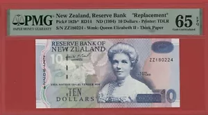 NEW ZEALAND REPLACEMENT 10 DOLLARS ( 1994 ) PICK # 182b* PMG 65 GEM UNC EPQ. - Picture 1 of 2