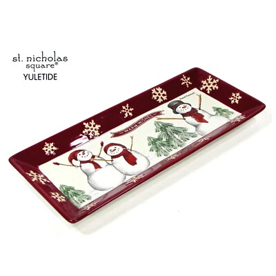 St. Nicholas Square YULETIDE WARM WISHES 13.75" Treat Tray Cookie Snowman Trees - Image 1 of 4