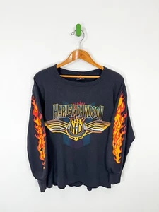 Camiseta Harley Davidson Flames Vintage Años 80 Manga Larga Negra Tejida Térmica M - Imagen 1 de 3