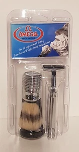 OMEGA Chrome Shave Brush & Razor Shaving Set Made in Italy 100% pure bristle - Picture 1 of 9