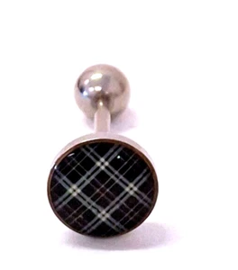 Tongue Ring Logo Plaid 14 Gauge 5/8" Steel Barbell  - Picture 1 of 3