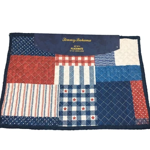 x4 Tommy Bahama Patriotic Quilted Patchwork Placemat Set Star Stripes July 4th - Picture 1 of 9