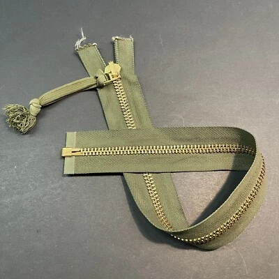 TALON Brass Zipper 19.75” Drab Green Cotton Herringbone OPEN END For Field Coat - Image 1 of 4