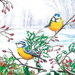 Christmas Decoupage Napkins, Birds Winter Animals Party Napkin - Pack of 20 - Picture 1 of 6