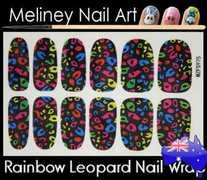 Rainbow Leopard Full Cover Glitter Nail Art Wraps Stickers Pattern Animal - Picture 1 of 2