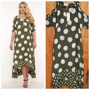 SUMMER GREEN POLKA DOT WOMEN PLUS SIZE DRESS - Picture 1 of 4