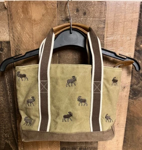 L.L. Bean Moose Print Canvas Embroidered Tote Bag Purse Brown Tan NWOT - Picture 1 of 9
