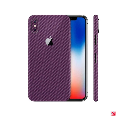 Fibra de Carbono PÚRPURA iPhone X Recubrimiento Calcomanía Vinilo Adhesivo Envoltura Foto 1 de 2