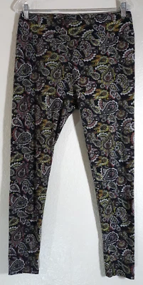 Leggings Lularoe Estampado Paisley Altos y Curvilíneos Amarillo Blanco Rojo sobre Negro 28" Entrepierna Foto 1 de 4