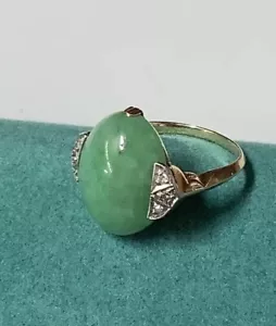 Vintage 14K Gelbgold & Platin Jade Diamantring Gr. 5,25 lesen! Schön! - Bild 1 von 18
