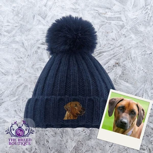 RHODESIAN RIDGEBACK EMBROIDERED FAUX FUR POM POM BEANIE UNISEX FIT 6 COLOURS - Picture 1 of 8