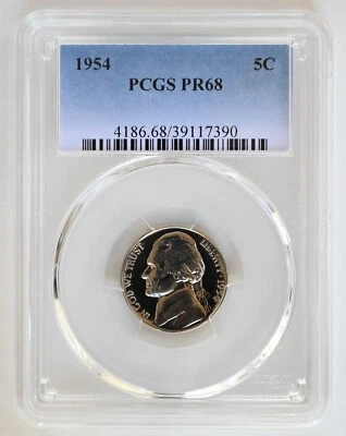ONE OF PR68 1954 JEFFERSON NICKEL PCGS GRADED PROOF CAMEO LOOK LIKE, EXACT COIN - Image 1 of 4
