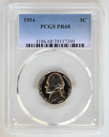 ONE OF PR68 1954 JEFFERSON NICKEL PCGS GRADED US 5C PROOF P-MINT EXACT COIN Cover