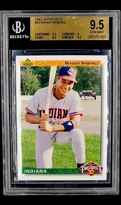 1992 UD Upper Deck #63 Manny Ramirez Cleveland RC Rookie BGS 9.5 Gem Mint - Image 1 of 4