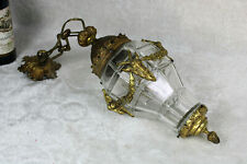 Antique french Bronze ram head crystal glass lantern lamp Chandelier 1900s