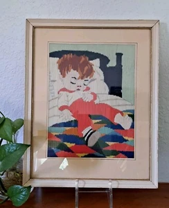 Rima infantil vintage enmarcada Crewel Diddle Diddle Dumpling My Son John hecha a mano  - Imagen 1 de 9