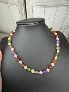 Vintage Multi-Colored Glass Beads & Freshwater Pearl Bead Necklace - Picture 1 of 3