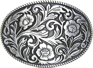 MASOP VOGU Antique Engraved Flower Solid Metal Belt Buckle Men Women Silver - Picture 1 of 2
