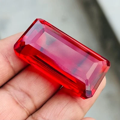 125.50 CT Natural Certified Emerald Cut Blood Red Ruby Loose Gemstone BIG SIZE - Image 1 of 4