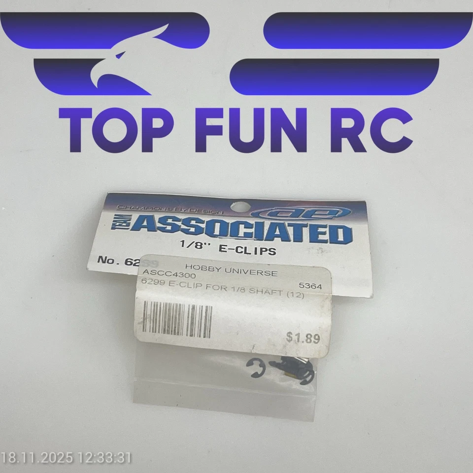 TEAM ASSOCIATED 6299 1/8" E-CLIPS FOR 1/8 SCALE SHAFT VINTAGE - Image 1 of 1