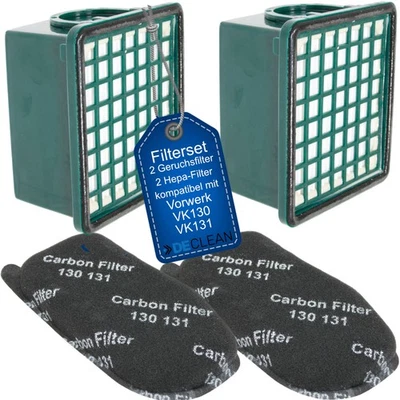 DECLEAN 2 Hepafilter Mikrofilter 2 Aktiv-Geruchsfilter kompatibel Vorwerk Kobold 130 131