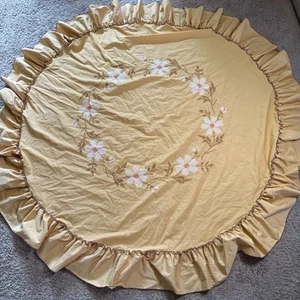 60’s Retro Cross Stitch Tablecloth Round Ruffle 72”Cottage Old Vintage - Picture 1 of 4