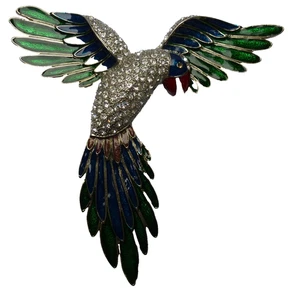 Enorme broche de loro de 5" de colección pedrería verde azul rojo esmalte - Imagen 1 de 9