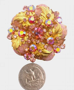 SELTENE Juliana D&E rosa Matrix Cabochon, AB Strass & Metall Akzent Brosche - Bild 1 von 2