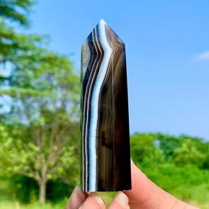 Torre de cuarzo de ágata negra natural 93G Sardonyx cristal energía curativa decoración - Imagen 1 de 20