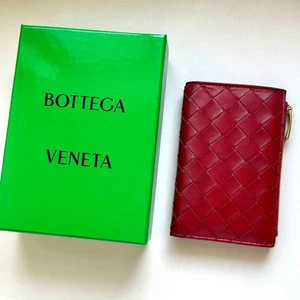 BOTTEGA VENETA Auténtico Cuero Doble Cartera Intrecciato Rojo - Imagen 1 de 11