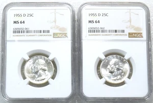 1955-D Washington Quarter NGC MS64 Frosty White New Holder #U131 - Picture 1 of 2