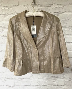 M&S AUTOGRAPH SIZE 20 PUTTY BEIGE GOLD SHIMMER UNLINED RAMIE PEPLUM JACKET BNWT - Picture 1 of 18