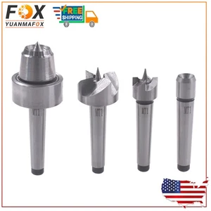 4Pcs MT1 Steel Wood Lathe Live Center Drive Spur Cup Arbor with Wood Case - Picture 1 of 8