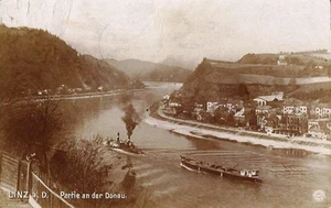 Postcard Austria Linz a.D. "Partie an der Donau" Boats on Danube, Linz 1907 RPPC - Picture 1 of 2