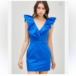 NWT Do + Be blue mini dress with bubble puff shoulders large (bin Y) - Picture 1 of 12