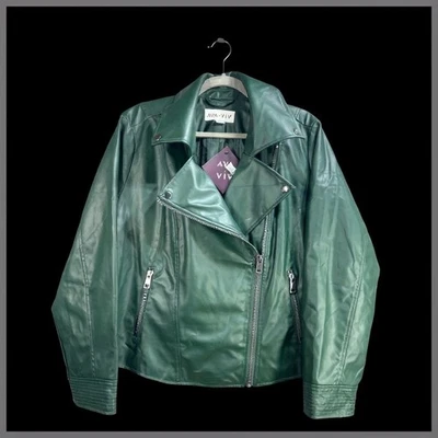 NWT Ava & Viv Womens Green Faux Leather Jacket 1X Asymmetrical Zip - Image 1 of 4