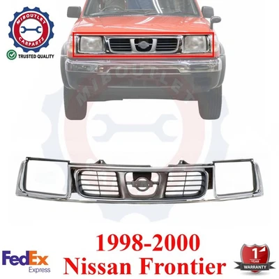 Conjunto de grade para 1998-2000 Nissan Frontier carcaça cromada com furos para faróis - Imagem 1 de 4