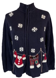 Weihnachten Zip Strickjacke Pullover Nikolauskleidung Schneeflocken M Crystal Kobe Blau - Bild 1 von 17