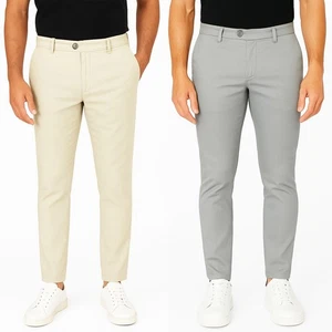 Pantalone Uomo Slim Fit Elegante Cotone Elasticizzato Tasca America Blu Beige - Foto 1 di 22