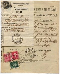 LUOGOTENENZA, DOSOLO (MANTOVA), RICEVUTE POSTE, 3 MARCHE DA BOLLO, APR 1946    m - Picture 1 of 4