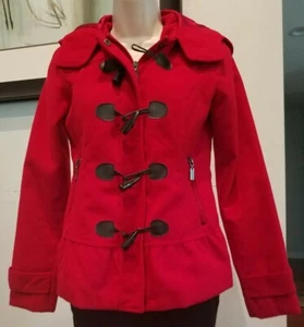 Hydraulic Junior Girls Pea Coat Red Size Small Toggle Button Zip Hooded Jacket - Picture 1 of 10