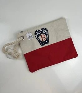 Canvas Zipper Pouch Tote Storage Bag Nautical Beach Rope Handle Embroidered B - Picture 1 of 8