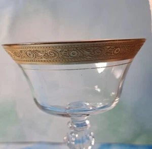 Tiffin franziskanische Rambler Rose Champagner hohe Sherbet Gläser goldverkrustet - Bild 1 von 8