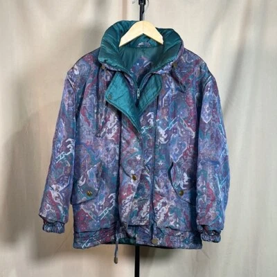 Retro 80s Vibrant Purple and Blue Bomber Jacket for Effortless Style PTP 24 - Image 1 of 4