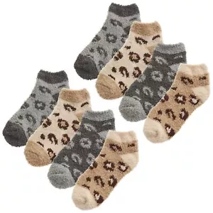 Ladies 8 Pack Trainer Animal Print Cosy Thick Socks | Soft Warm Fluffy Socks - Picture 1 of 5