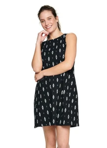 NEW Sonoma S Black Cream Women's Ikat High Neck Knit Swing Dress Pockets - Picture 1 of 3