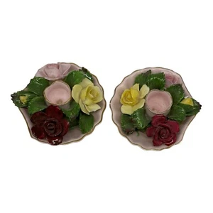 2 Vintage Denton Best Bone China Blumen Kerzenhalter ~ England ~ handgeformt ~ 3,5 Zoll - Bild 1 von 14