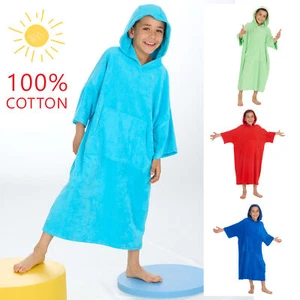 Kids Boys Swim Poncho Towel Hooded Beach Throw On Cover Ups Towelling Cotton - Picture 1 of 17