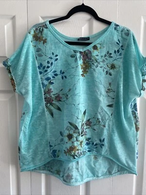 Blusa floral azul de lino para mujer Cottagecore grande Laggenlook de gran tamaño para mujer Foto 1 de 4
