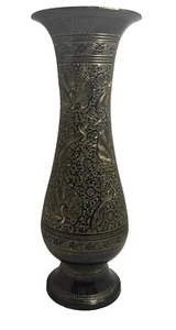 Brass Handcrafted Black Vase, Antique Style - 1 Pc Etched Brass 7.25” - Picture 1 of 11